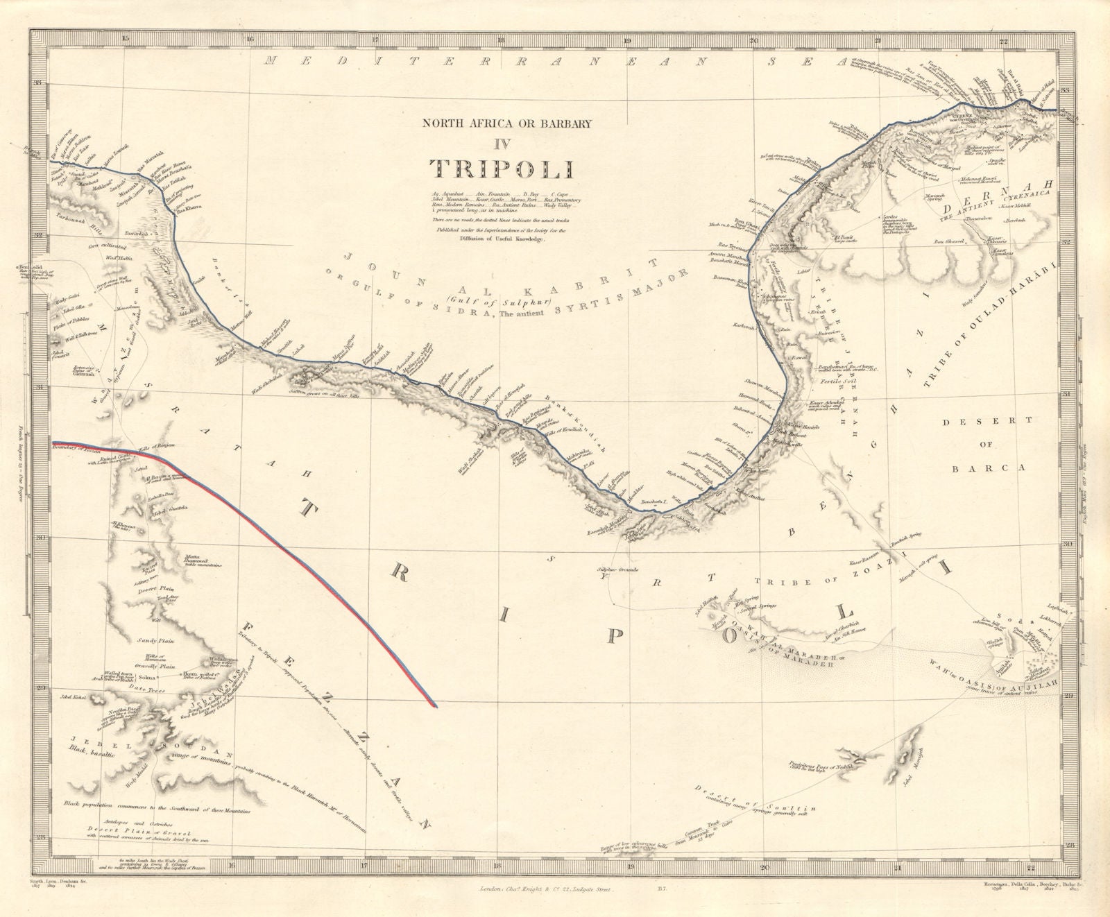 NORTH AFRICA OF BABRBARY IV. TRIPOLI. Libya. Gulf of Sidra Sirte. SDUK 1846 map